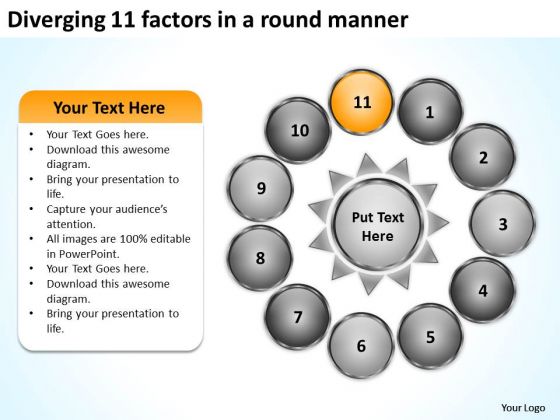 Diverging 11 Factors Round Manner Circular Spoke Chart PowerPoint Slides Diverging 11 Factors Round Manner Circular Spoke Chart PowerPoint Slides