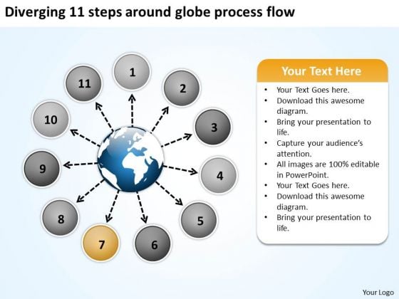 Diverging 11 Steps Around Globe Process Flow Circular Arrow Network PowerPoint Templates