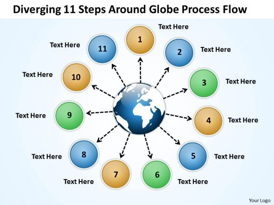 Diverging 11 Steps Around Globe Process Flow Ppt Circular Motion Chart PowerPoint Templates