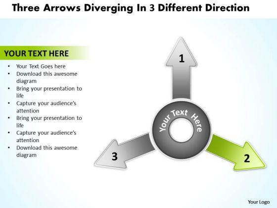 Diverging Arrows Pointing Direction Circular Layout Network PowerPoint Templates