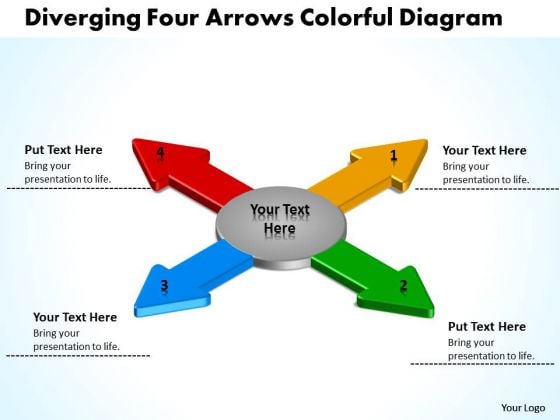 Diverging Four Arrows Colorful Flow Diagram Cycle PowerPoint Slides Diverging Four Arrows Colorful Flow Diagram Cycle PowerPoint Slides