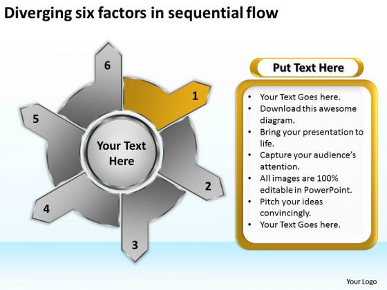 Diverging Six Factors Sequential Flow Circular Arrow Diagram PowerPoint Slides Diverging Six Factors Sequential Flow Circular Arrow Diagram PowerPoint Slides