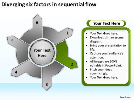 Diverging Six Factors Sequential Flow Cycle Layout Chart PowerPoint Slides Diverging Six Factors Sequential Flow Cycle Layout Chart PowerPoint Slides