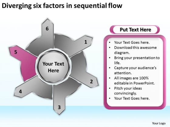 Diverging Six Factors Sequential Flow Target Chart PowerPoint Slides Diverging Six Factors Sequential Flow Target Chart PowerPoint Slides