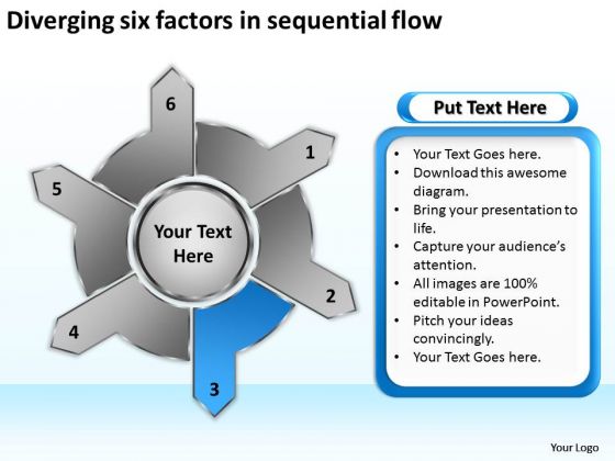 Diverging Six Factors Sequential Flow Target Process PowerPoint Slides Diverging Six Factors Sequential Flow Target Process PowerPoint Slides