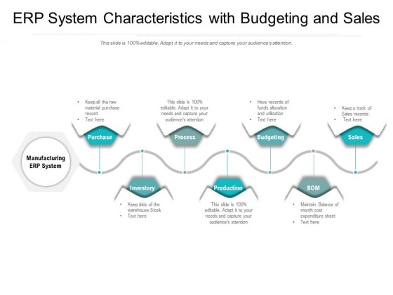 ERP System Characteristics With Budgeting And Sales Ppt PowerPoint Presentation Slides Design Templates PDF