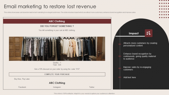 E Commerce Clothing Business Strategy Email Marketing To Restore Lost Revenue Brochure PDF