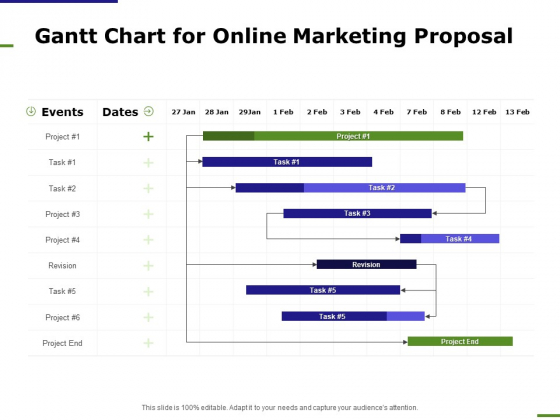 E Marketing Gantt Chart For Online Marketing Proposal Ppt Icon Deck PDF