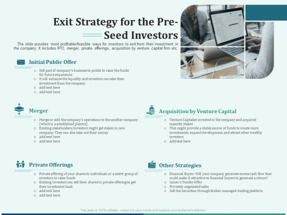 Early Stage Funding Exit Strategy For The Pre Seed Investors Ppt Infographic Template Diagrams PDF Early Stage Funding Exit Strategy For The Pre Seed Investors Ppt Infographic Template Diagrams PDF