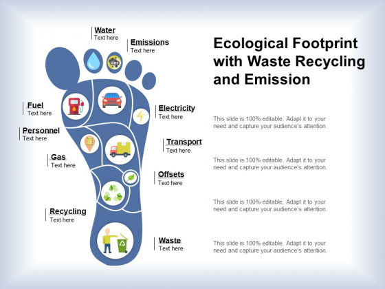 Ecological Footprint With Waste Recycling And Emission Ppt PowerPoint Presentation Infographic Template Styles PDF