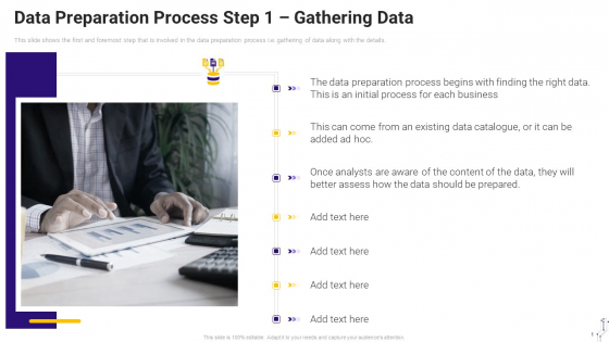 Effective Data Arrangement For Data Accessibility And Processing Readiness Data Preparation Process Step 1 Gathering Data Slides PDF Effective Data Arrangement For Data Accessibility And Processing Readiness Data Preparation Process Step 1 Gathering Data Slides PDF
