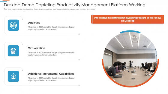 Efficiency Administration Software Investor Financing Desktop Demo Depicting Diagrams PDF