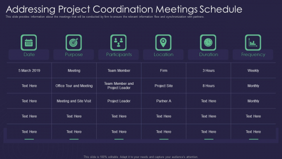 Efficient Communication Plan For Project Management Addressing Project Coordination Meetings Schedule Professional PDF