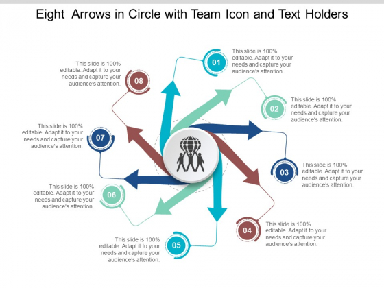 Eight Arrows In Circle With Team Icon And Text Holders Ppt Powerpoint Presentation File Display