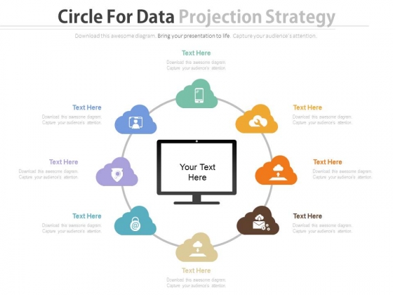 Eight Cloud Circle Around Monitor For Technology Powerpoint Slides