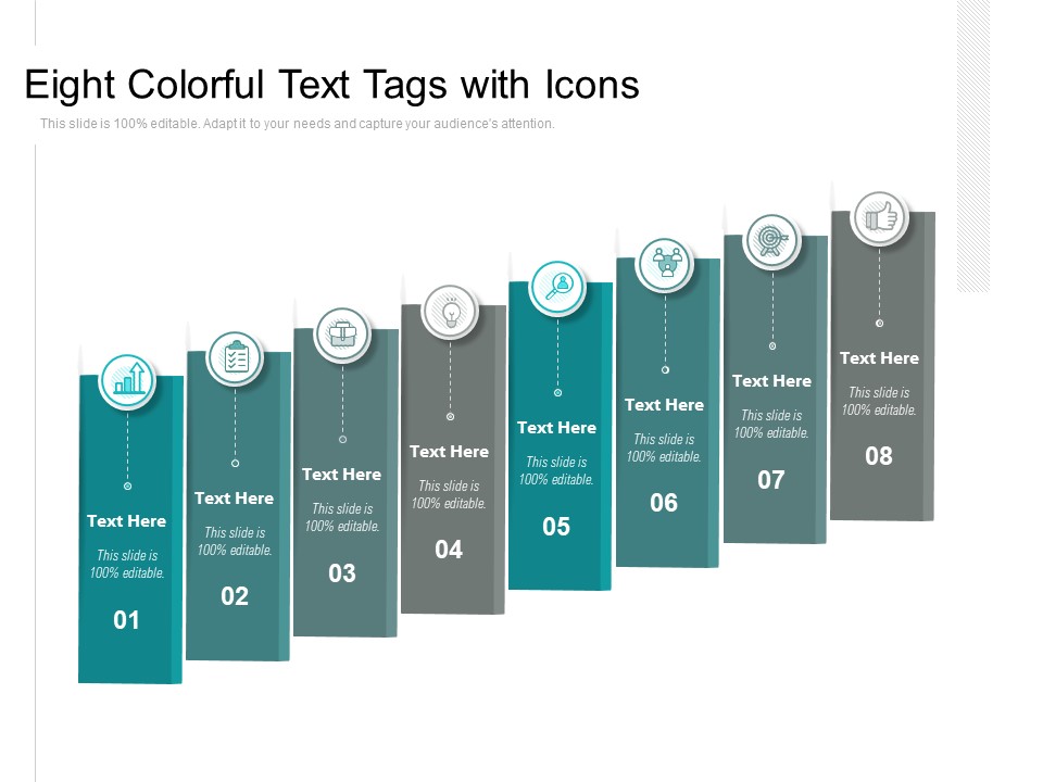 Eight Colorful Text Tags With Icons Ppt PowerPoint Presentation Styles Visuals