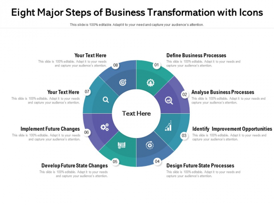 Eight Major Steps Of Business Transformation With Icons Ppt PowerPoint Presentation File Sample PDF