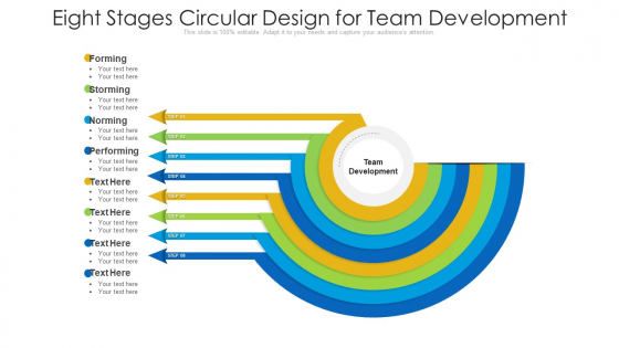 Eight Stages Circular Design For Team Development Ppt PowerPoint Presentation Gallery Design Templates PDF