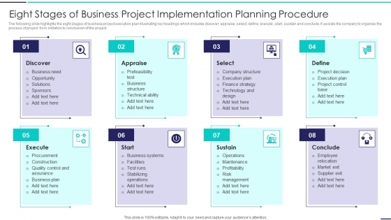 Eight Stages Of Business Project Implementation Planning Procedure Brochure PDF Eight Stages Of Business Project Implementation Planning Procedure Brochure PDF