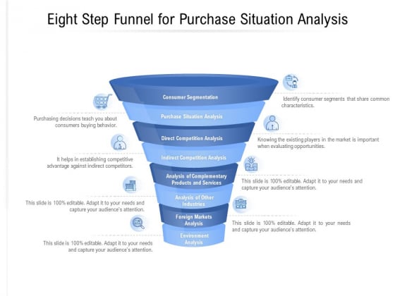 Eight Step Funnel For Purchase Situation Analysis Ppt PowerPoint Presentation Infographics Example Topics PDF Eight Step Funnel For Purchase Situation Analysis Ppt PowerPoint Presentation Infographics Example Topics PDF