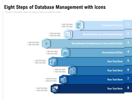 Eight Steps Of Database Management With Icons Ppt PowerPoint Presentation File Background