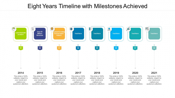 Eight Years Timeline With Milestones Achieved Ppt PowerPoint Presentation File Example PDF