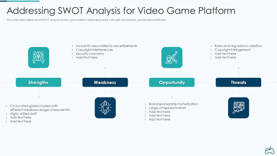 Electronic Game Pitch Deck Addressing SWOT Analysis For Video Game Platform Demonstration PDF Slide 1