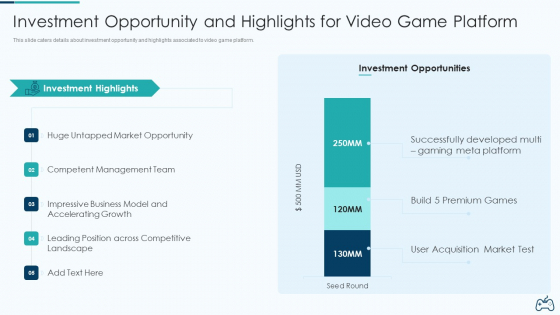 Electronic Game Pitch Deck Investment Opportunity And Highlights For Video Game Platform Sample PDF Electronic Game Pitch Deck Investment Opportunity And Highlights For Video Game Platform Sample PDF