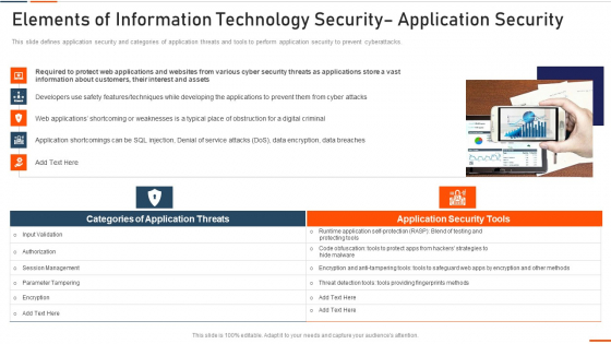 Elements Of Information Technology Security Application Security Ppt Portfolio Inspiration PDF Elements Of Information Technology Security Application Security Ppt Portfolio Inspiration PDF