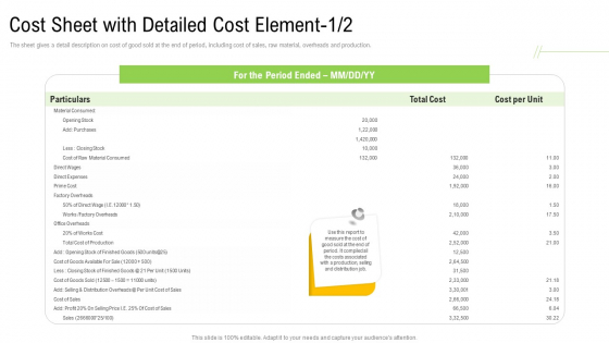 Elements Of Production Cost Cost Sheet With Detailed Cost Element Cost Portrait PDF