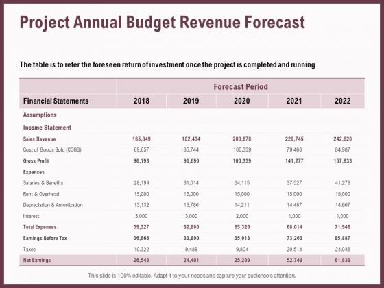Elements Project Annual Budget Revenue Forecast Ppt Infographics Inspiration PDF