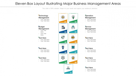 Eleven Box Layout Illustrating Major Business Management Areas Ppt PowerPoint Presentation Gallery Show PDF Eleven Box Layout Illustrating Major Business Management Areas Ppt PowerPoint Presentation Gallery Show PDF
