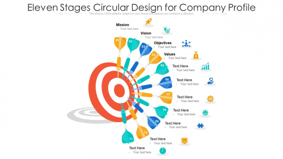 Eleven Stages Circular Design For Company Profile Ppt PowerPoint Presentation File Deck PDF
