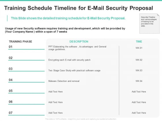Email Security Encryption And Data Loss Prevention Training Schedule Timeline For E Mail Security Proposal Diagrams PDF Email Security Encryption And Data Loss Prevention Training Schedule Timeline For E Mail Security Proposal Diagrams PDF