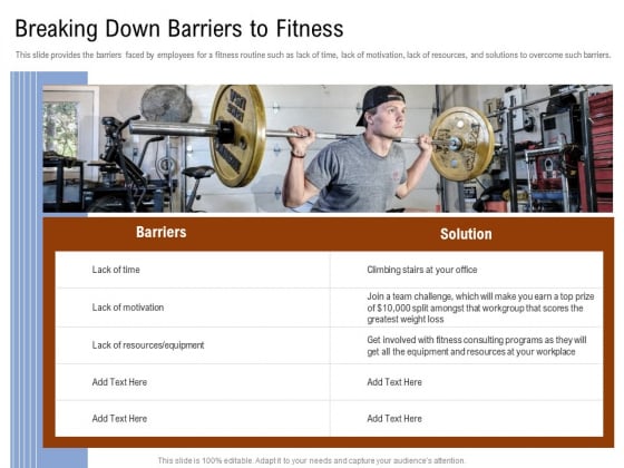 Employee Health And Fitness Program Breaking Down Barriers To Fitness Elements PDF Employee Health And Fitness Program Breaking Down Barriers To Fitness Elements PDF