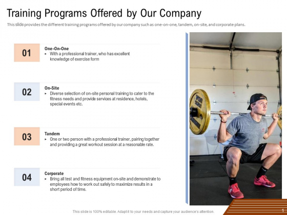 Employee Health And Fitness Program Training Programs Offered By Our Company Demonstration PDF Employee Health And Fitness Program Training Programs Offered By Our Company Demonstration PDF