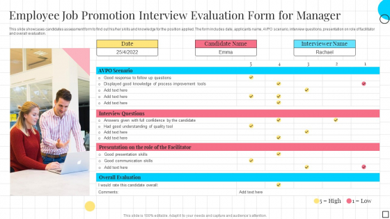 Employee Job Promotion Interview Evaluation Form For Manager Summary PDF