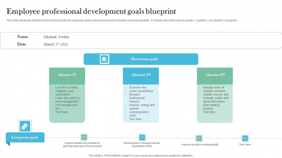 Employee Professional Development Goals Blueprint Background PDF
