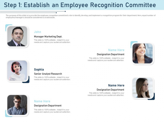 Employee Recognition Award Step 1 Establish An Employee Recognition Committee Ppt PowerPoint Presentation Gallery Images PDF