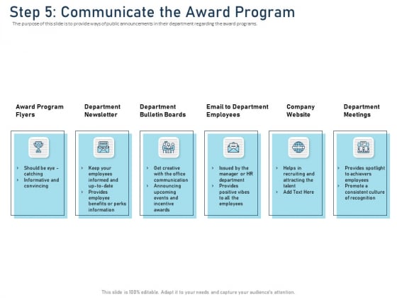 Employee Recognition Award Step 5 Communicate The Award Program Ppt PowerPoint Presentation Icon Format PDF
