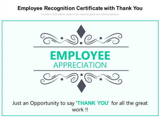 Employee Recognition Certificate With Thank You Ppt PowerPoint Presentation File Model PDF