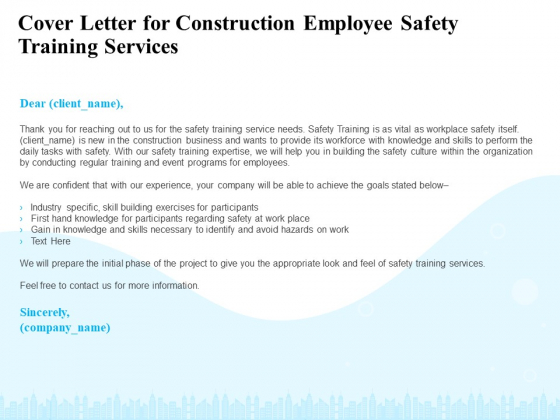 Employee Safety Health Training Program Cover Letter For Construction Employee Training Services Portrait PDF Employee Safety Health Training Program Cover Letter For Construction Employee Training Services Portrait PDF