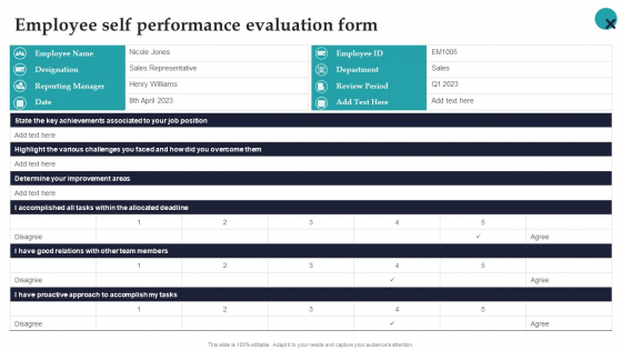 Employee Self Performance Evaluation Form Employee Performance Management Download PDF