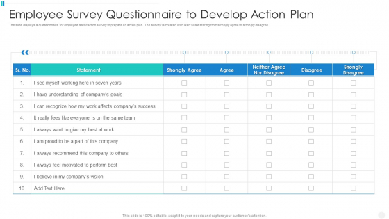 Employee Survey Questionnaire To Develop Action Plan Microsoft PDF