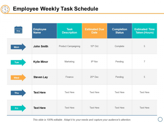 employee weekly task schedule ppt powerpoint presentation weekly task template