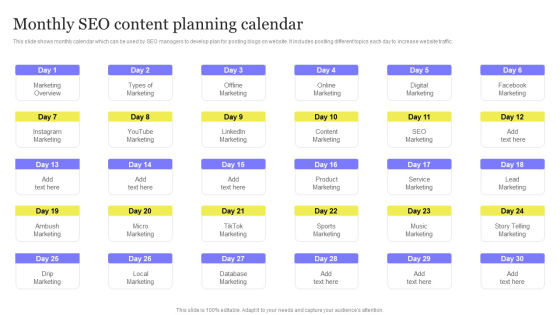 Enhancing Digital Visibility Using SEO Content Strategy Monthly SEO Content Planning Calendar Clipart PDF
