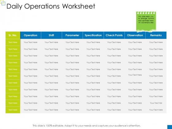 Enterprise Management Daily Operations Worksheet Template PDF