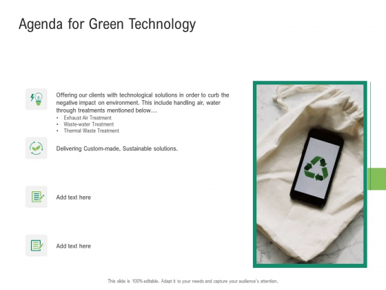 Environmental Friendly Technology Agenda For Green Technology Infographics PDF
