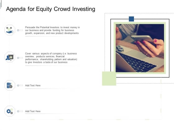 Equity Crowdfunding Pitch Deck Agenda For Equity Crowd Investing Ppt Infographics Graphics PDF Equity Crowdfunding Pitch Deck Agenda For Equity Crowd Investing Ppt Infographics Graphics PDF