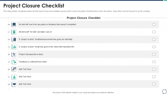 Escalation Steps For Projects Project Closure Checklist Mockup PDF